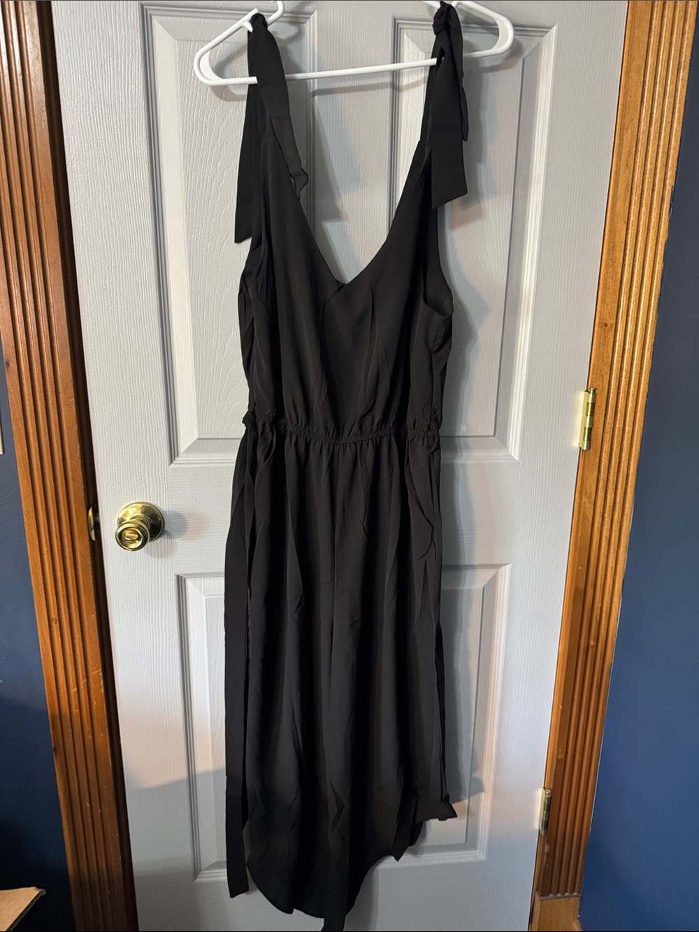 Black Tie-Shoulder V-Neck Jumpsuit